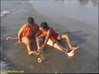 Threesome Indian Beach Fun, Free Indian Real xxx film porn video